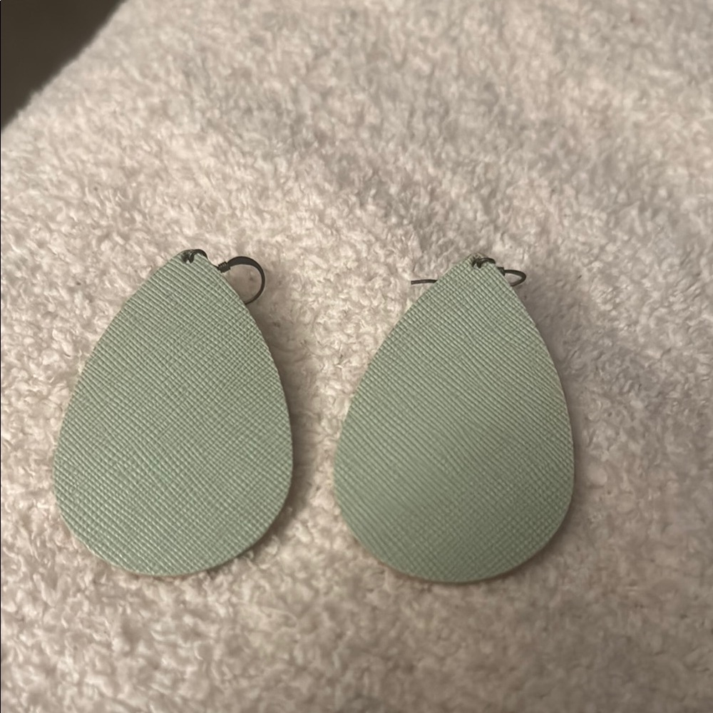 Nickel and Suede Elegant Mint Green Teardrop Earrings